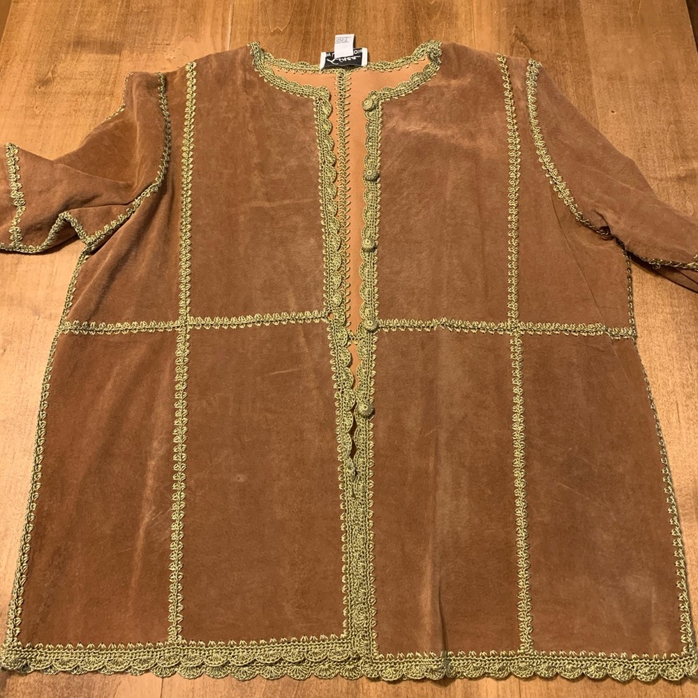 RARE Eclectic Suede Leather Crocheted Fall Western Boho Patchwork Jacket